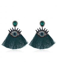Cotton Threads Tassel Charming Eye Design High Fashion Women Boutique Style Earrings - Green