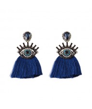 Cotton Threads Tassel Charming Eye Design High Fashion Women Boutique Style Earrings - Blue