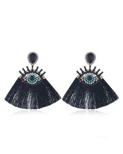 Cotton Threads Tassel Charming Eye Design High Fashion Women Boutique Style Earrings - Black