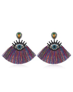 Cotton Threads Tassel Charming Eye Design High Fashion Women Boutique Style Earrings - Multicolor