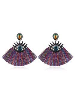 Cotton Threads Tassel Charming Eye Design High Fashion Women Boutique Style Earrings - Multicolor