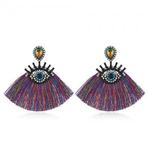 Cotton Threads Tassel Charming Eye Design High Fashion Women Boutique Style Earrings - Multicolor