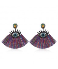 Cotton Threads Tassel Charming Eye Design High Fashion Women Boutique Style Earrings - Multicolor