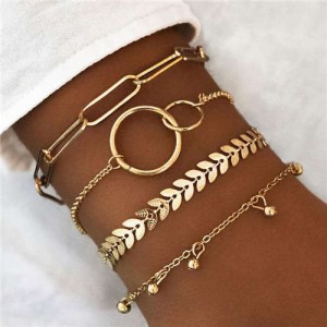 Golden Leaves and Bells Combo Design 4 pcs Combo Fashion Women Bracelets
