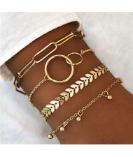 Golden Leaves and Bells Combo Design 4pcs Combo Fashion Women Bracelets