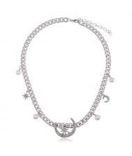 Star and Moon Decorations Design Silver Chain High Fashion Alloy Women Costume Necklace