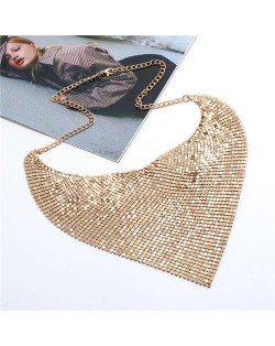 Shining Aluminum Sequins Triangle Scarf Design High Fashion Women Bib Statement Necklace - Golden