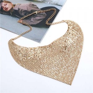 Shining Aluminum Sequins Triangle Scarf Design High Fashion Women Bib Statement Necklace - Golden