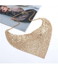 Shining Aluminum Sequins Triangle Scarf Design High Fashion Women Bib Statement Necklace - Golden