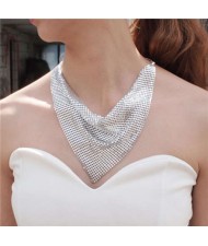 Shining Aluminum Sequins Triangle Scarf Design High Fashion Women Bib Statement Necklace - Silver