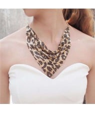 Shining Aluminum Sequins Triangle Scarf Design High Fashion Women Bib Statement Necklace - Golden Leopard
