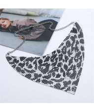 Shining Aluminum Sequins Triangle Scarf Design High Fashion Women Bib Statement Necklace - Silver Leopard