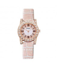 7 Colors Available Rhinestone Inlaid Shining Roman Numerals Index Design Women Fashion Leather Wrist Watch
