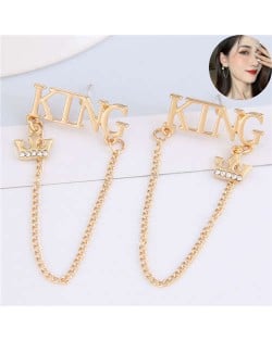 Royal King Fashion Golden Women Tassel Chain Design Alloy Earrings