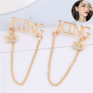 Royal King Fashion Golden Women Tassel Chain Design Alloy Earrings