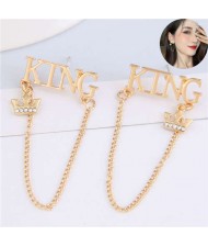 Royal King Fashion Golden Women Tassel Chain Design Alloy Earrings
