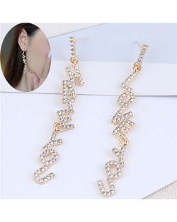 Love You Hate You Design Rhinestone Dangling Fashion Women Earrings