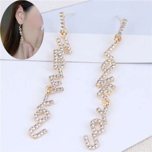 Love You Hate You Design Rhinestone Dangling Fashion Women Earrings