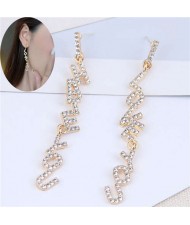 Love You Hate You Design Rhinestone Dangling Fashion Women Earrings