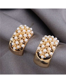 Pearls Inlaid Korean Fashion Sweet Fair Lady Design Women Stud Earrings