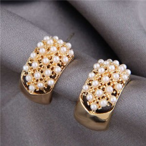 Pearls Inlaid Korean Fashion Sweet Fair Lady Design Women Stud Earrings