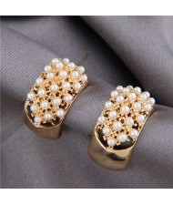 Pearls Inlaid Korean Fashion Sweet Fair Lady Design Women Stud Earrings