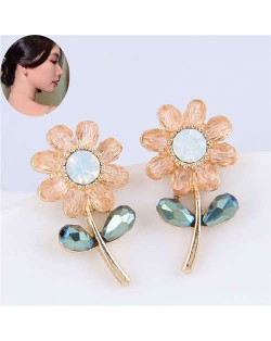 Korean Fashion Mini Crystal Sun Flower Design High Fashion Women Statement Stud Earrings