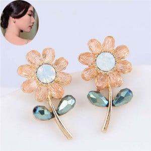 Korean Fashion Mini Crystal Sun Flower Design High Fashion Women Statement Stud Earrings