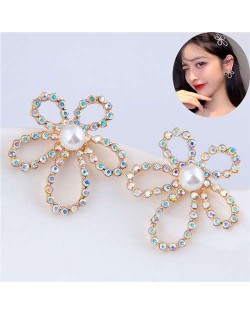 Shining Rhinestone Hollow Flower Adorable Fashion Women Costume Stud Earrings