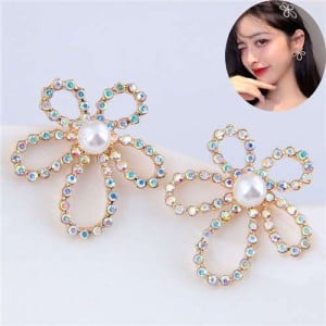 Shining Rhinestone Hollow Flower Adorable Fashion Women Costume Stud Earrings