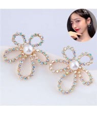 Shining Rhinestone Hollow Flower Adorable Fashion Women Costume Stud Earrings