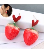 Sweet Heart and Strawberry Combo Design High Fashion Women Stud Earrings