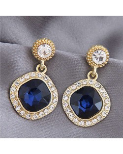 Gem Inlaid Square Fashion Shining Graceful Women Stud Earrings - Dark Blue
