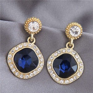 Gem Inlaid Square Fashion Shining Graceful Women Stud Earrings - Dark Blue
