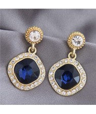 Gem Inlaid Square Fashion Shining Graceful Women Stud Earrings - Dark Blue