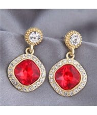 Gem Inlaid Square Fashion Shining Graceful Women Stud Earrings - Red