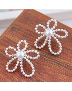 Pearl Flower Design Korean Fashion Fair Lady Style Women Stud Earrings