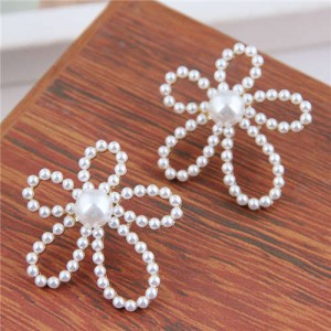 Pearl Flower Design Korean Fashion Fair Lady Style Women Stud Earrings