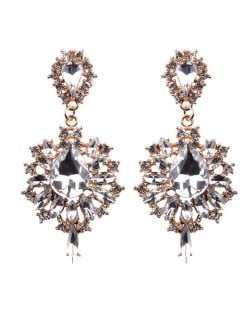 High Fashion Shining Waterdrop Floral Vintage Design Women Stud Earrings - White