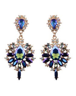 High Fashion Shining Waterdrop Floral Vintage Design Women Stud Earrings - Blue