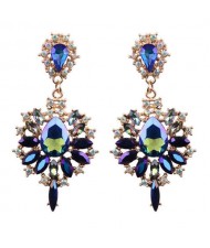 High Fashion Shining Waterdrop Floral Vintage Design Women Stud Earrings - Blue