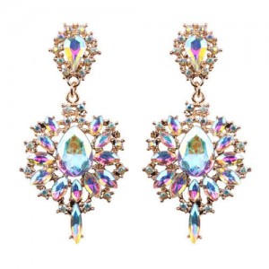 High Fashion Shining Waterdrop Floral Vintage Design Women Stud Earrings - Luminous Colorful