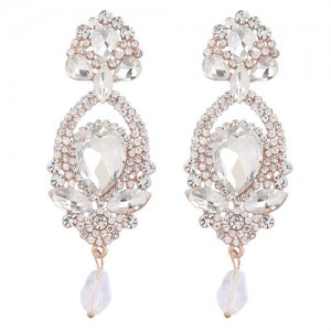 Online Celebrity Preferred Shining Fashion Rhinestone Hollow Waterdrop Design Women Alloy Earrings - Luminous Colorful