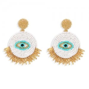 Mini Beads Creative Eye Design Bohemian Fashion Handmade Women Earrings - White