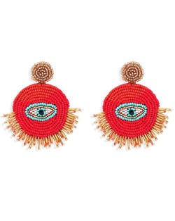 Mini Beads Creative Eye Design Bohemian Fashion Handmade Women Earrings - Red
