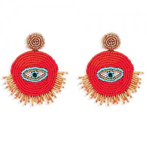 Mini Beads Creative Eye Design Bohemian Fashion Handmade Women Earrings - Red