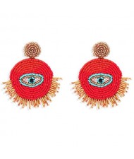 Mini Beads Creative Eye Design Bohemian Fashion Handmade Women Earrings - Red