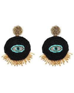 Mini Beads Creative Eye Design Bohemian Fashion Handmade Women Earrings - Black