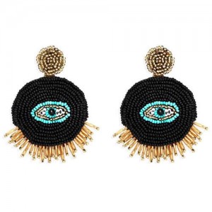 Mini Beads Creative Eye Design Bohemian Fashion Handmade Women Earrings - Black
