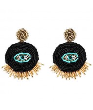 Mini Beads Creative Eye Design Bohemian Fashion Handmade Women Earrings - Black